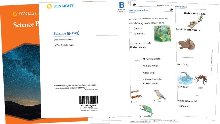 Sonlight Science B Extra Activity Sheets - Animals, Astronomy, and Physics (2016 Version) (New) - Little Green Schoolhouse Books